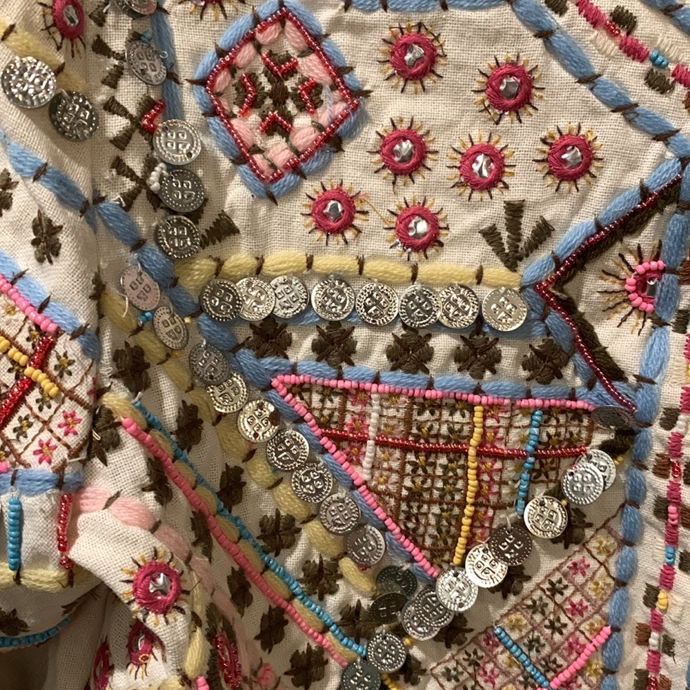 Indigo Moon Women's Embellished Embroidered Beaded Ruffle Hem Jacket - Picture 3 of 5